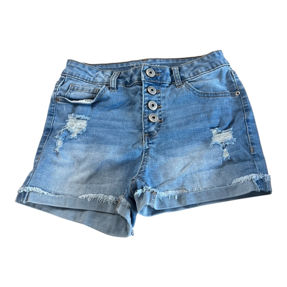 Women's No Boundaries Hot Shorts Size 7 High Rise Light Wash Cuffed Blue